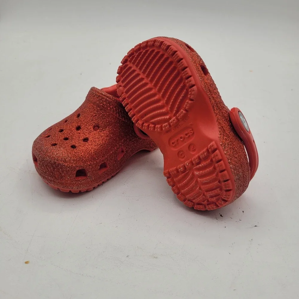 Crocs Kids' Sparkle Clog Slip-On Shoes‎ Ruby Red Toddler Size C4 Wizard Of Oz
